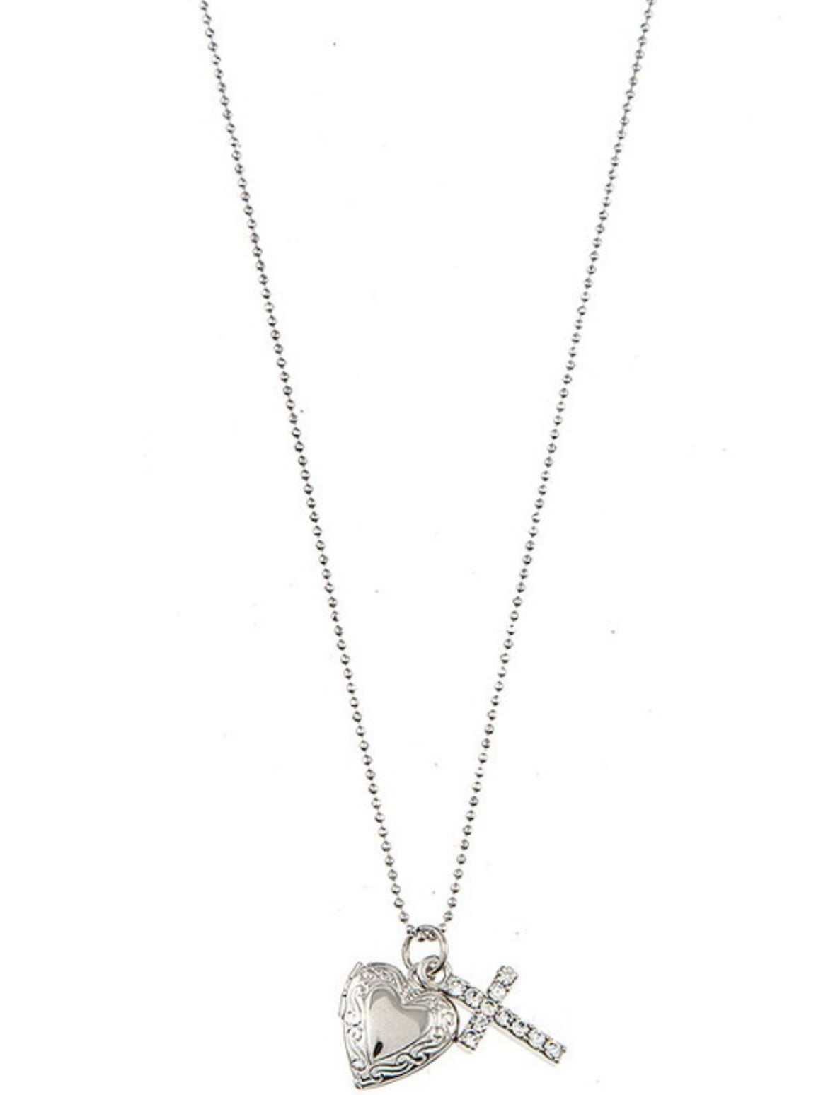 Heart Locket Necklace With Cross Charm