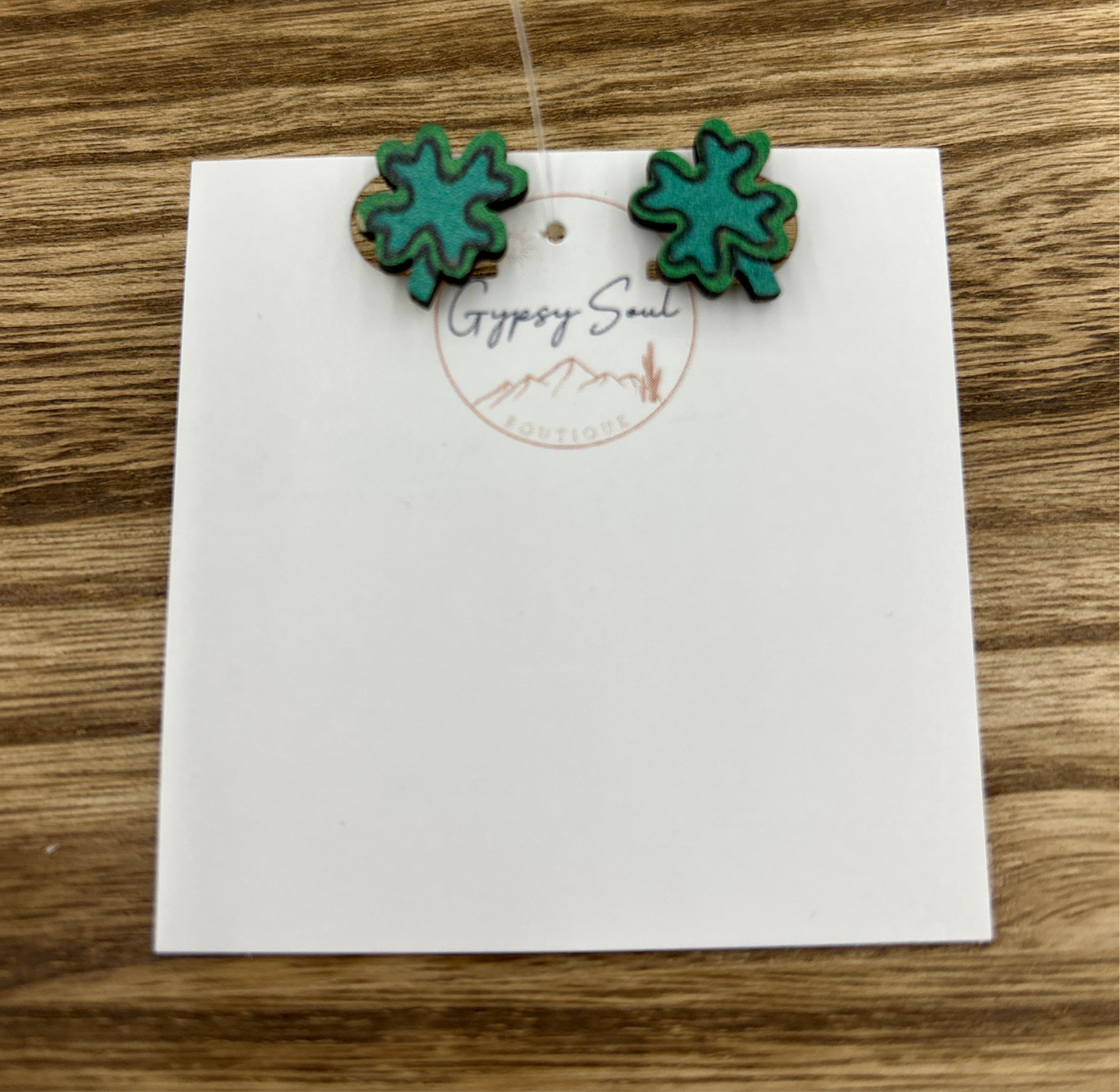 Wooden Four Leaf Clover Earrings