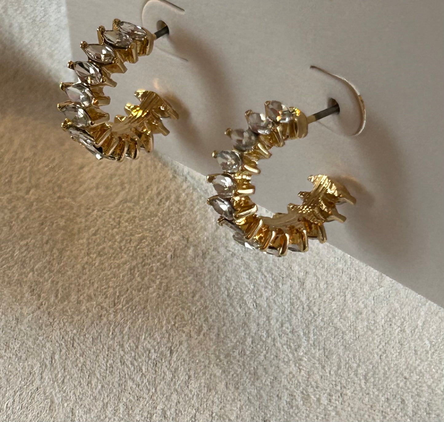 Marquise Rhinestone Gold Hoops