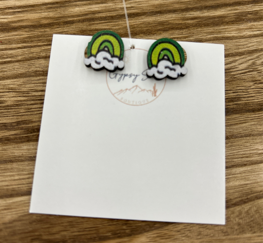 Wooden Green Rainbow Earrings