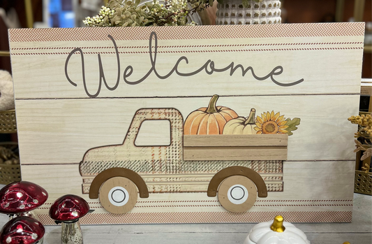 Welcome Pumpkin Truck Wood Sign