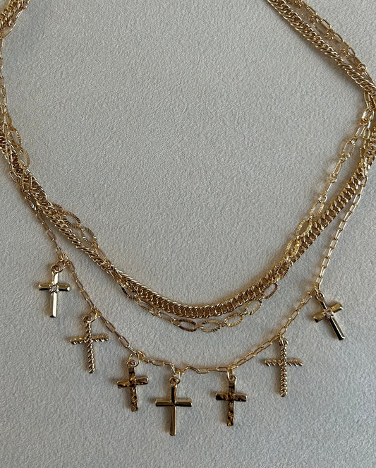 Layered Multi Cross Necklace