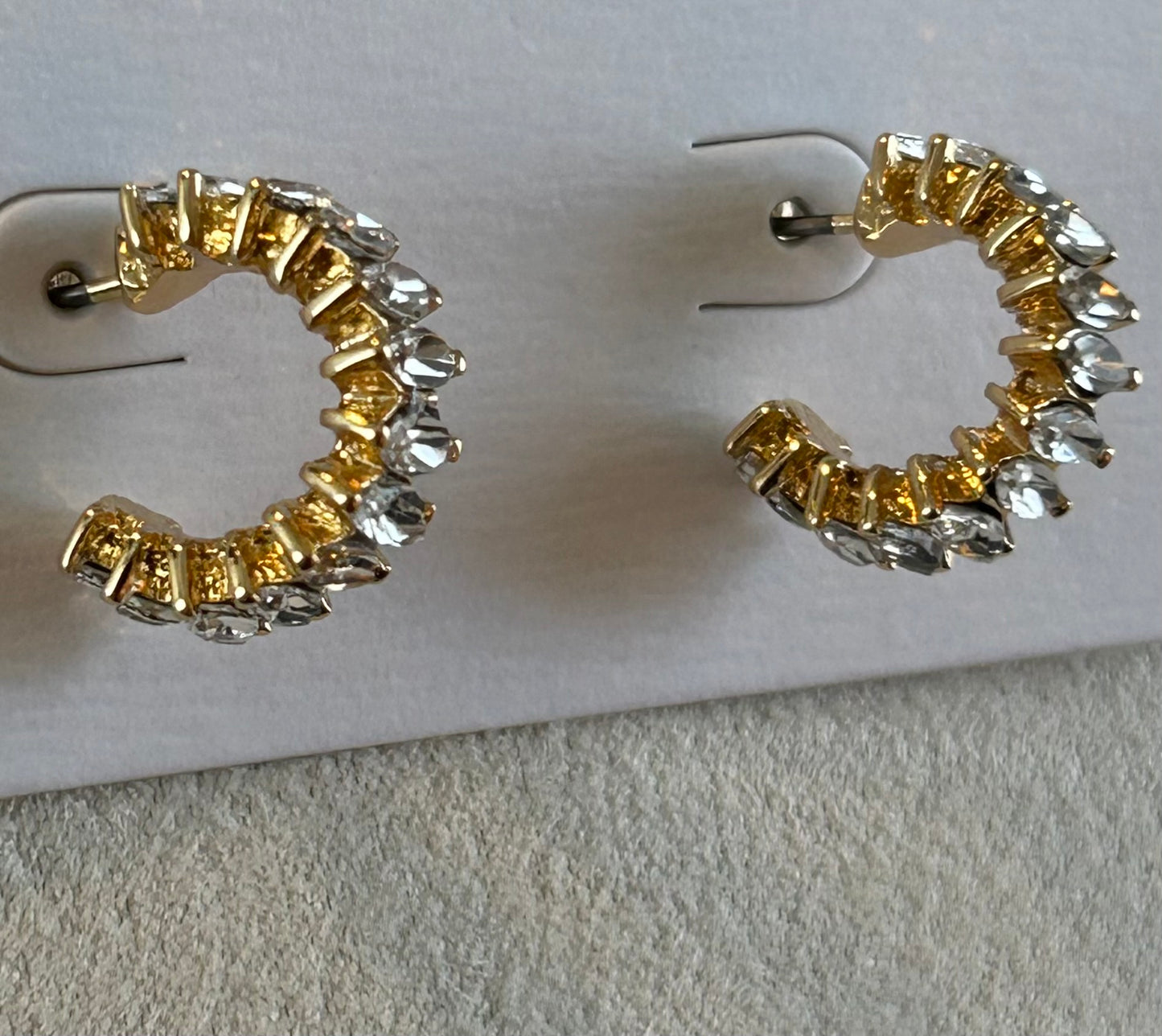 Marquise Rhinestone Gold Hoops