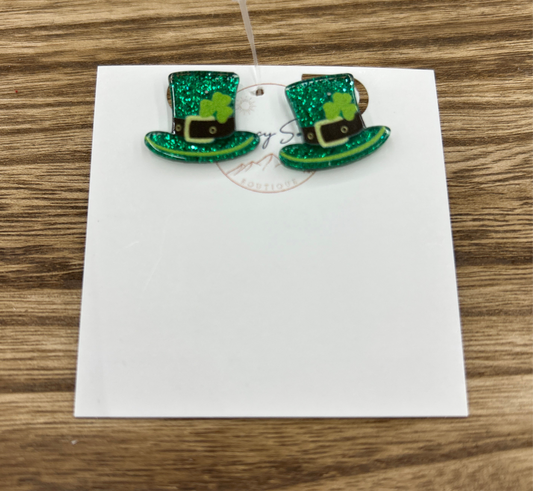 Acrylic St Pattys Hat Earrings