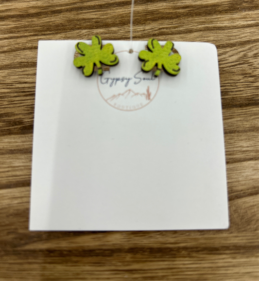 Wooden Clover Earrings