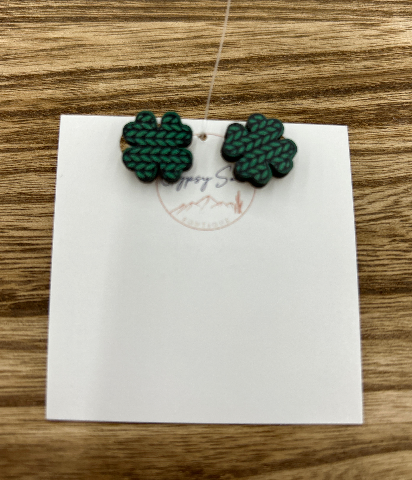 Wooden Chevron Four Leaf Clover Earrings