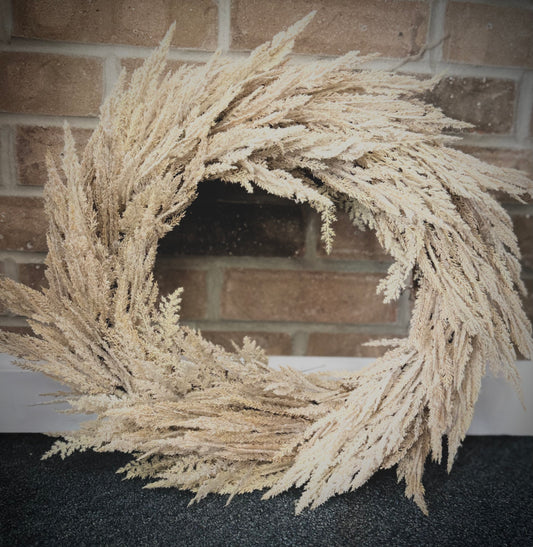 14” Cream Feathered Stick Wreath