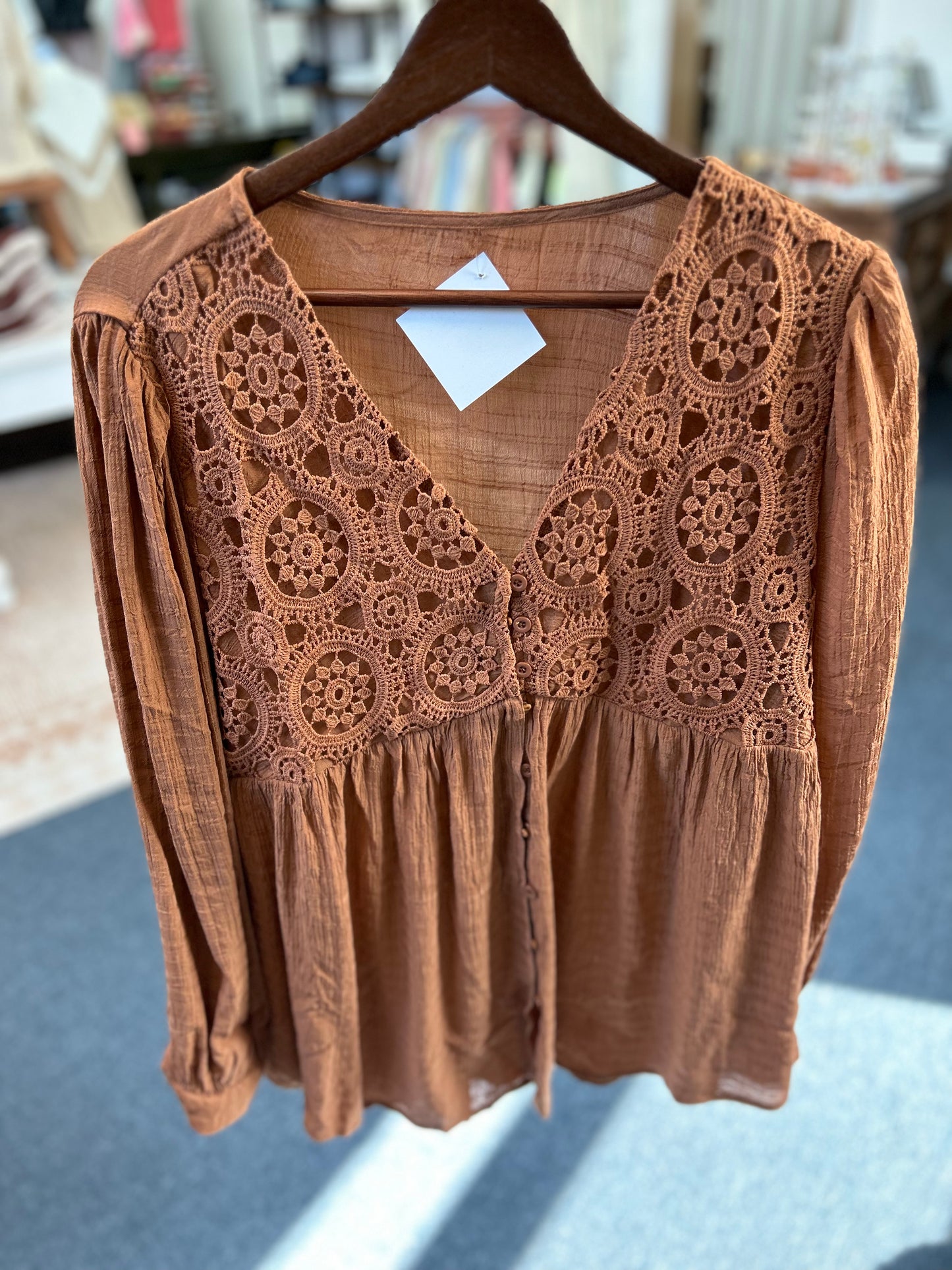 Crocheted Button Down Babydoll Top