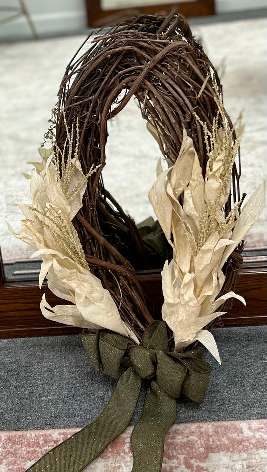 Bleached Wheat Oval Stick Wreath