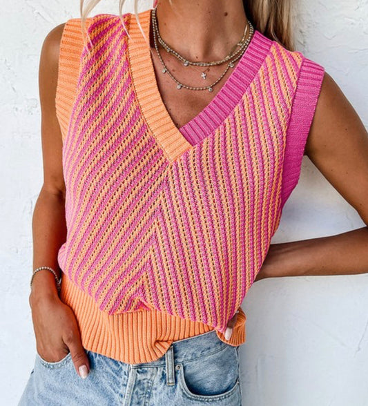 Chevron Stripe Color Block Sweater Vest