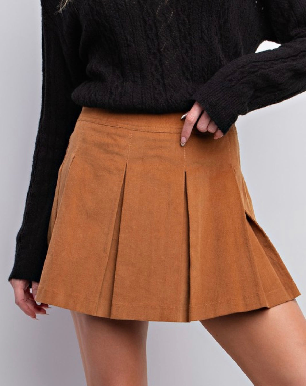Pleated Corduroy Mini Skirt