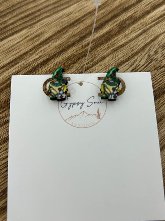 Wooden St Pattys Day Gnome Earrings