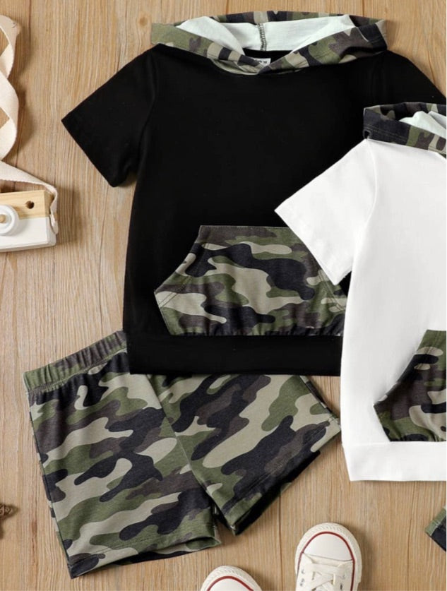 Hooded Camo Tee and Shorts Set