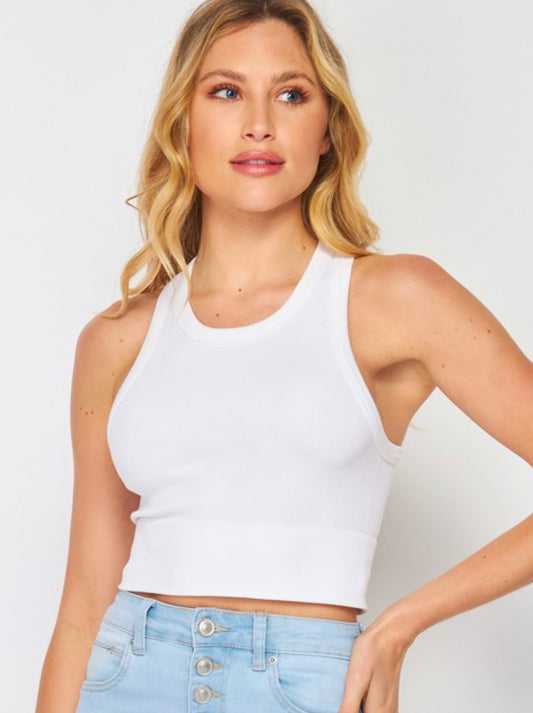 White Alex Ribbed Racer Back Crop Top