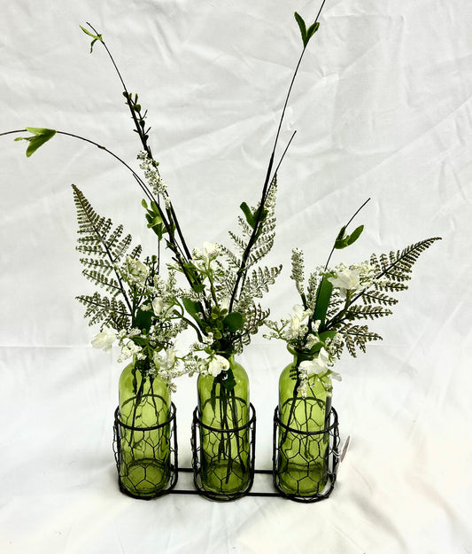 Wired Triple Vase Stand With Arrangement