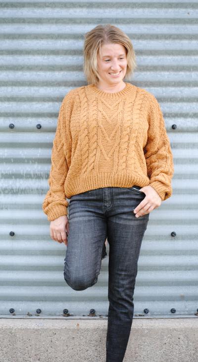 Cable Knit Long Sleeve Sweater in Brown Sugar