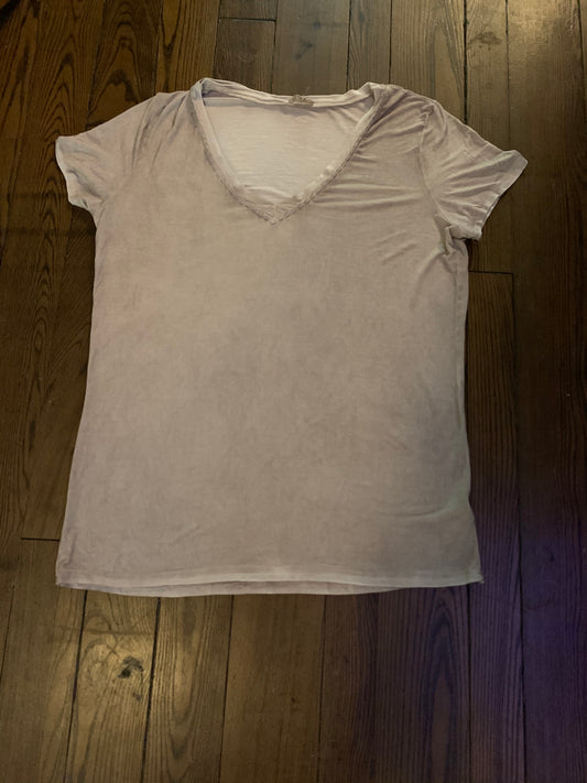 Super Soft Braided V-Neck Tee Plus in Romantic Taupe