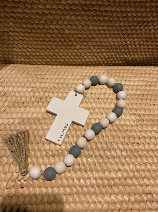 Short Wood Beads Garland with Blessed Cross