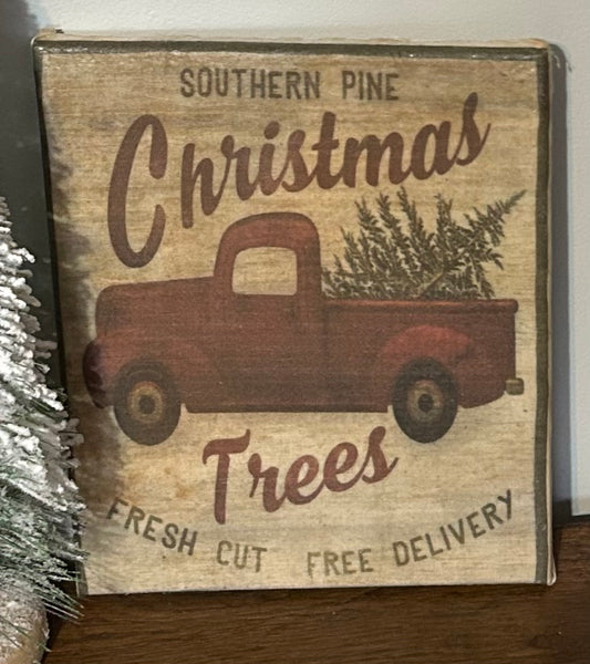 Southern Pine Christmas Trees Wax Dipped Canvas Sign