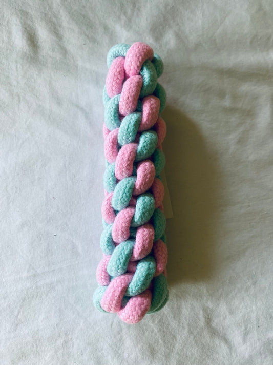 Blue and Pink Braided Corn Stick Dog Chew Toy