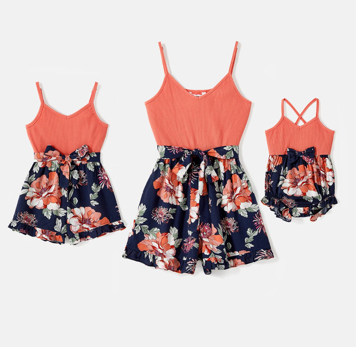 Mommy and MINI Ribbed Spliced Floral Cami Romper