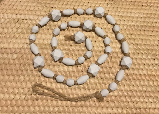 White Multi Shape Wood Beads Garland