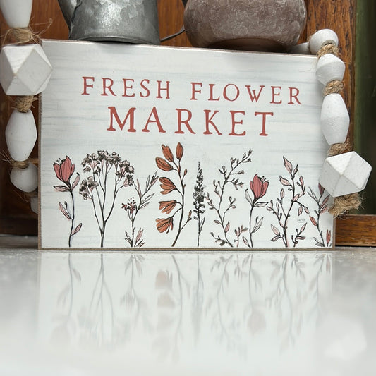 Signo de bloque de mercado de flores frescas