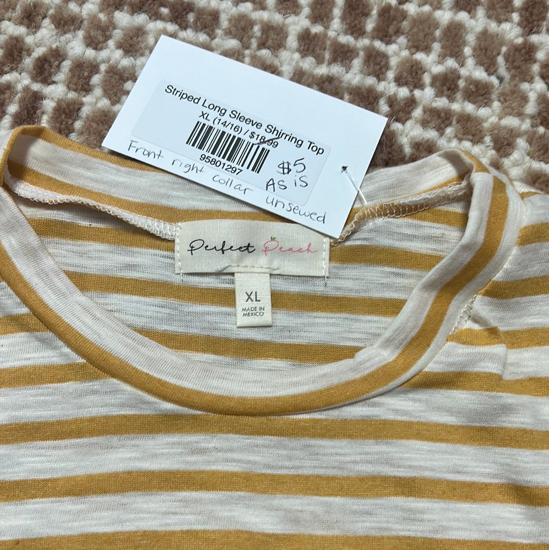 Striped Long Sleeve Shirring Top